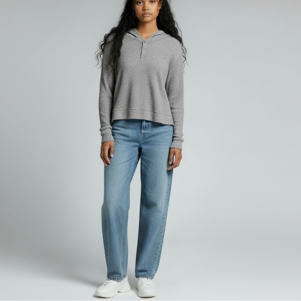 American Eagle | Heather Gray‎ Knit Ribbed Hoodie Medium Casual Loungewear Cozy